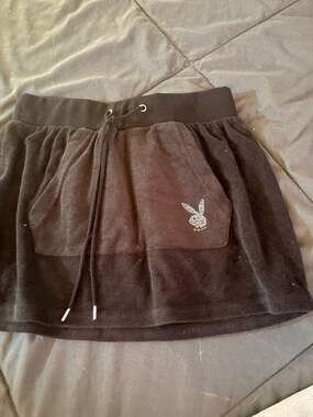 Playboy Black Velour Rhinestone Mini Skirt Size Small